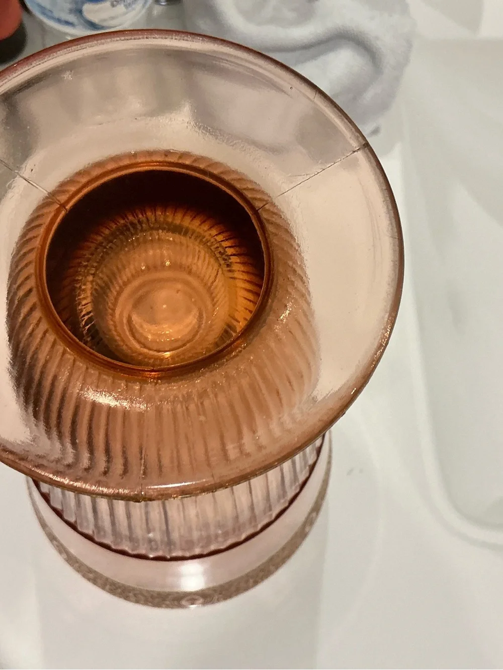 Tiffin Pink Depression Glass Footed Vase, Gold-Encrusted Etch, 9
